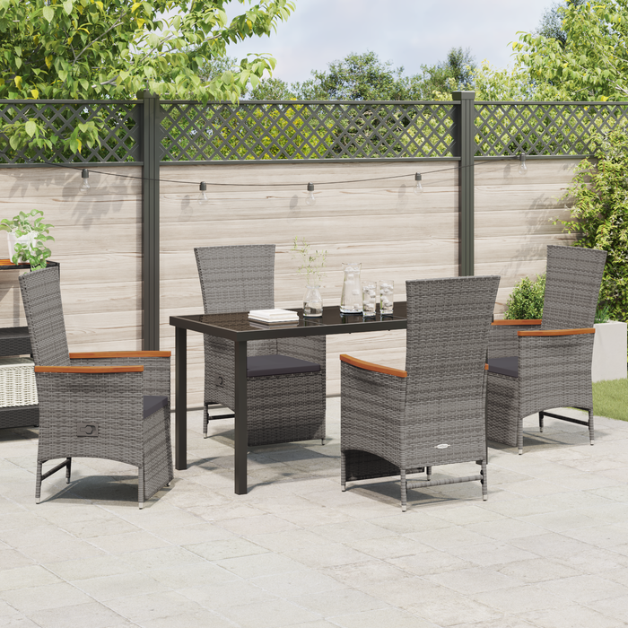 Set da pranzo da giardino 5 pezzi con cuscini Grigio Polyrattan