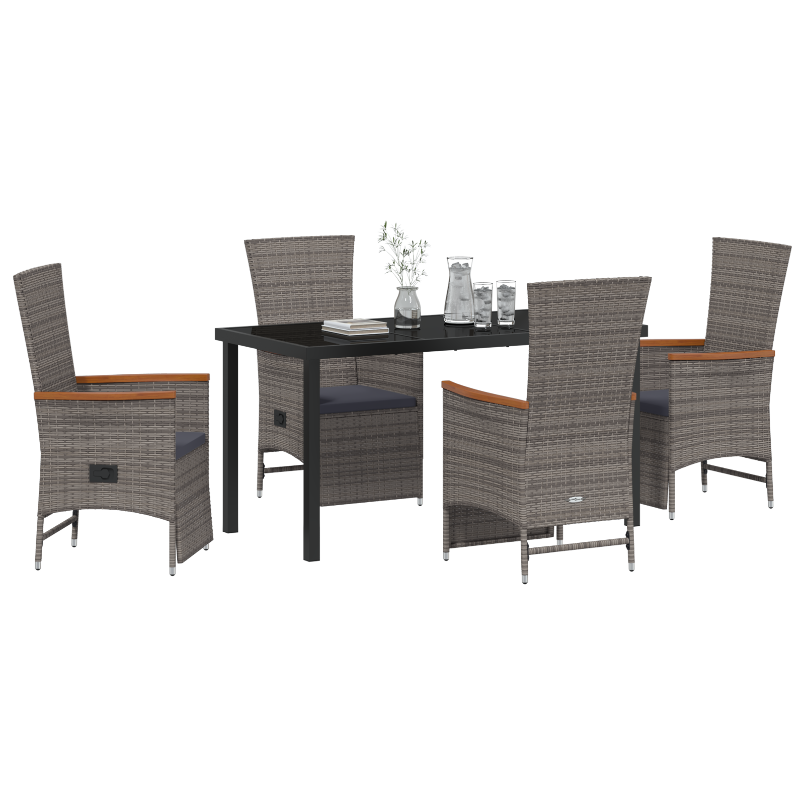 Set da pranzo da giardino 5 pezzi con cuscini Grigio Polyrattan