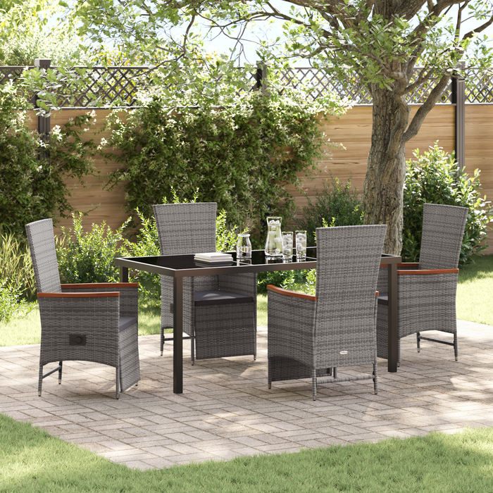 Set da Pranzo da Giardino 5 Pezzi con Cuscini Rattan Grigio Polyrattan