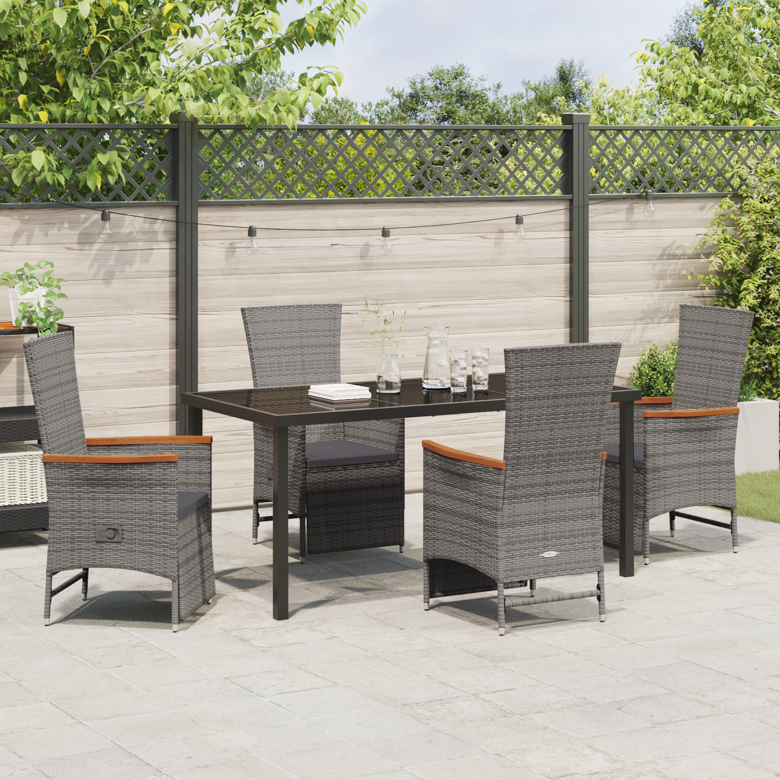 Set da Pranzo da Giardino 5 Pezzi con Cuscini Rattan Grigio Polyrattan