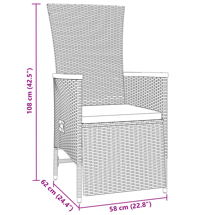 Set da Pranzo da Giardino 5 Pezzi con Cuscini Rattan Grigio Polyrattan