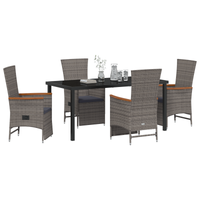 Set da Pranzo da Giardino 5 Pezzi con Cuscini Rattan Grigio Polyrattan
