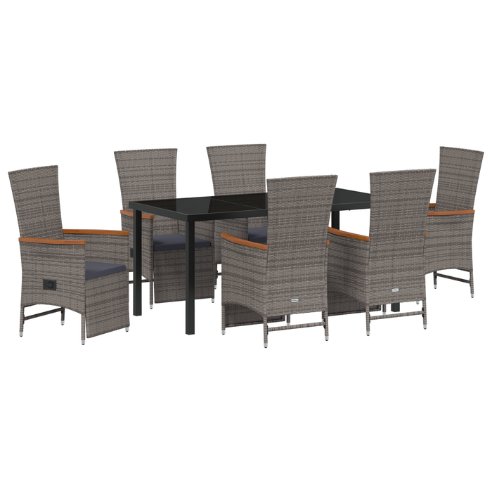 Set da Pranzo da Giardino 7 Pezzi con Cuscini Grigio Rattan Sintetico