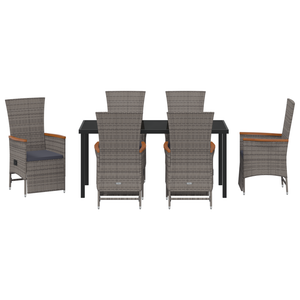 Set da Pranzo da Giardino 7 Pezzi con Cuscini Grigio Rattan Sintetico