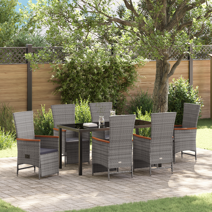Set da Pranzo da Giardino 7 Pezzi con Cuscini Grigio Rattan Sintetico