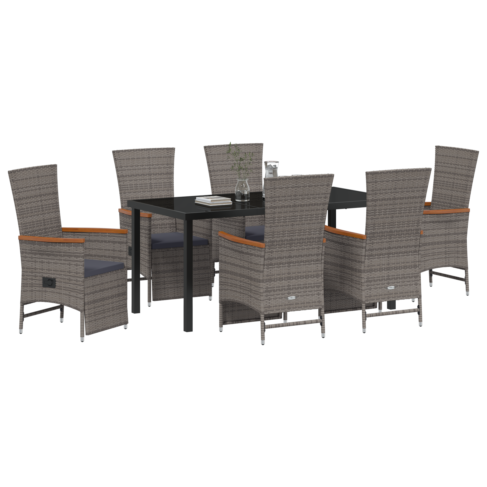 Set da Pranzo da Giardino 7 Pezzi con Cuscini Grigio Rattan Sintetico