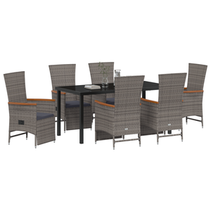 Set da Pranzo da Giardino 7 Pezzi con Cuscini Grigio Rattan Sintetico