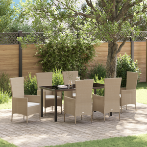 Set da Pranzo per Giardino da 7 Pezzi con Cuscini Beige Rattan Sintetico