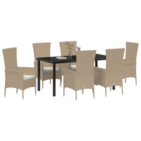 Set da Pranzo per Giardino da 7 Pezzi con Cuscini Beige Rattan Sintetico
