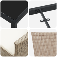 Set da pranzo in giardino da 3 pezzi con cuscini beige in polyrattan