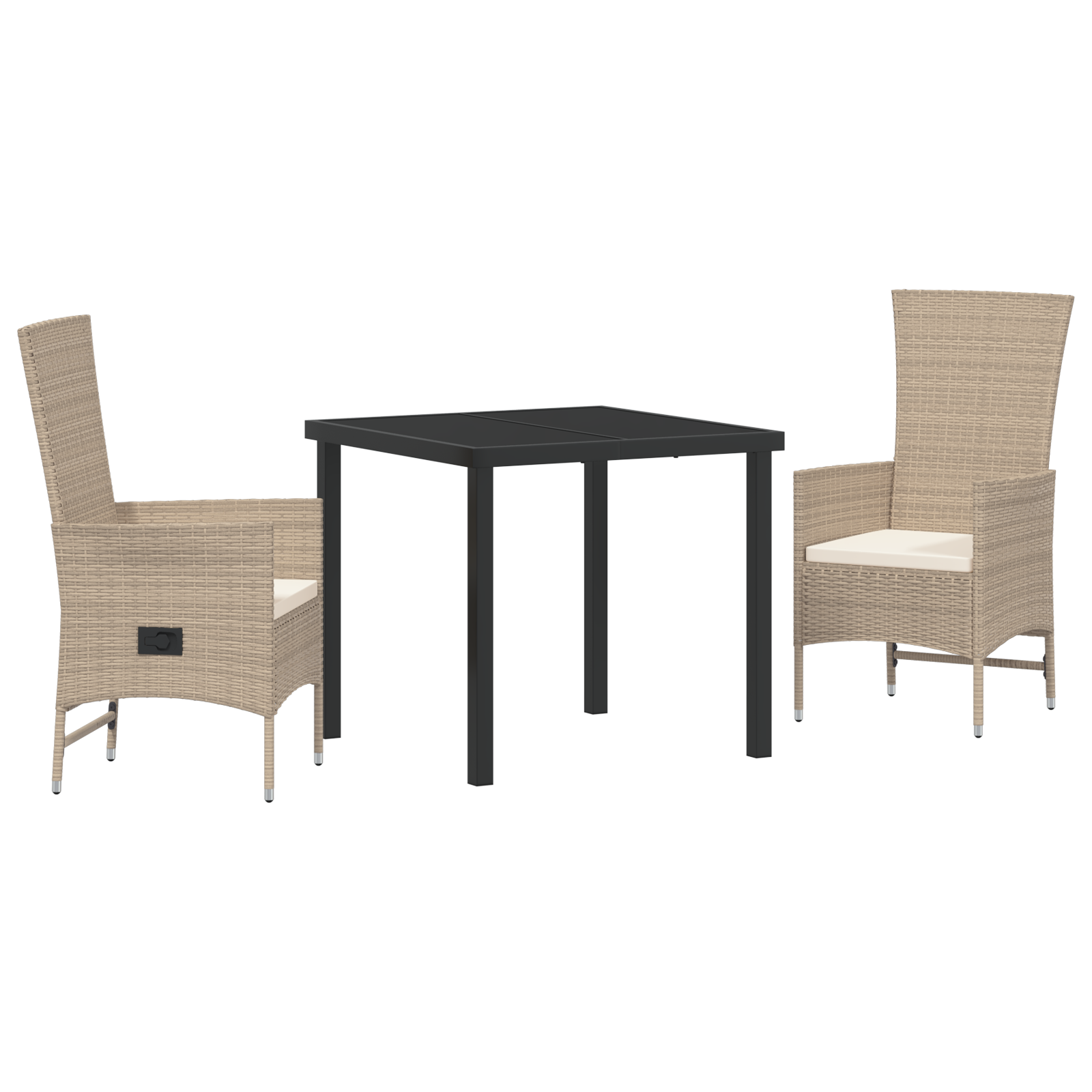 Set da pranzo in giardino da 3 pezzi con cuscini beige in polyrattan
