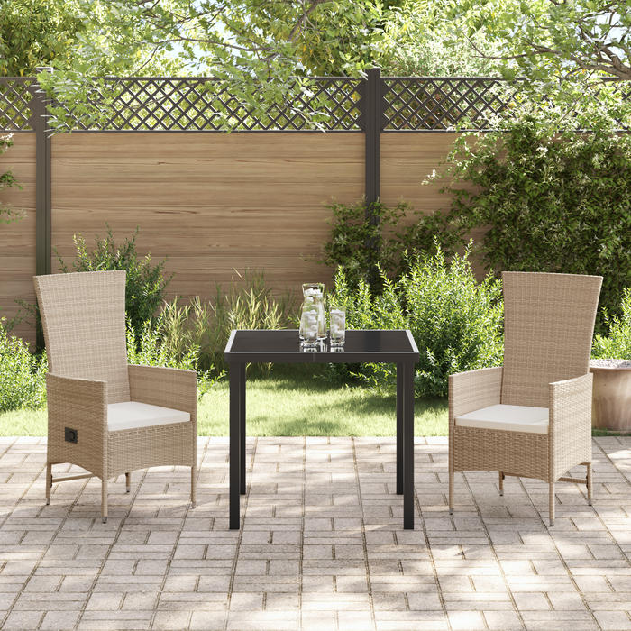 Set da pranzo in giardino da 3 pezzi con cuscini beige in polyrattan