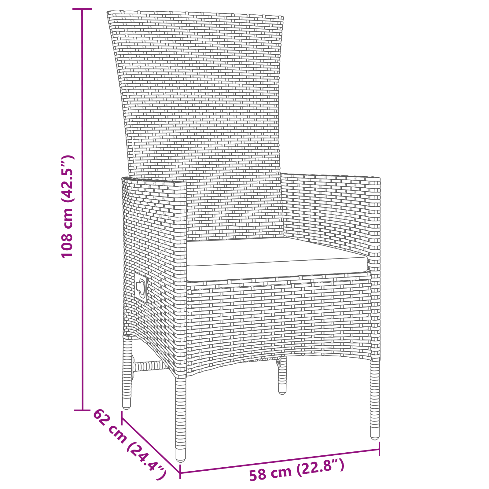 Set da pranzo in giardino da 3 pezzi con cuscini beige in polyrattan