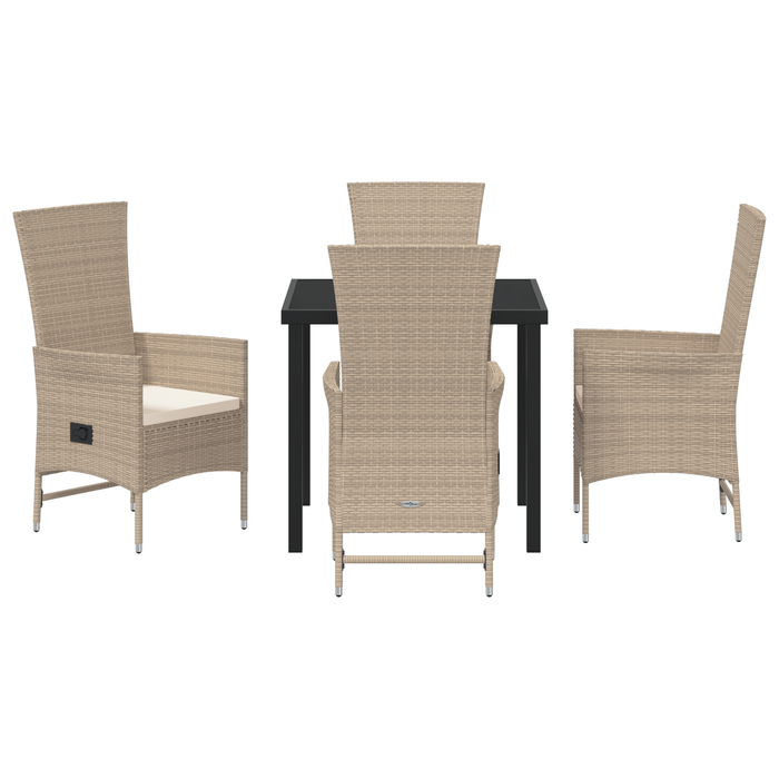 Set da Pranzo da Giardino a 5 Pezzi con Cuscini Beige Rattan Sintetico