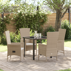 Set da Pranzo da Giardino a 5 Pezzi con Cuscini Beige Rattan Sintetico