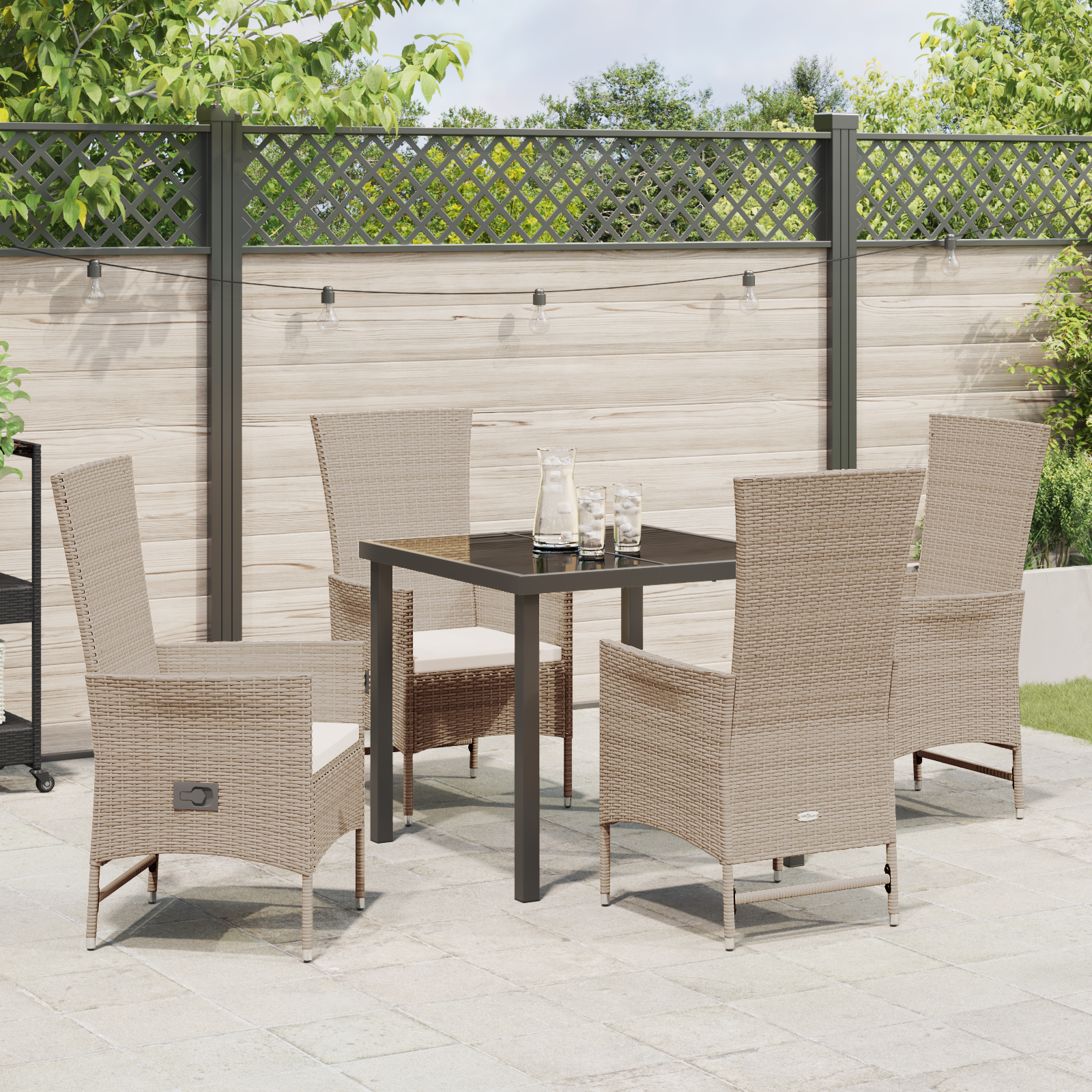 Set da Pranzo da Giardino a 5 Pezzi con Cuscini Beige Rattan Sintetico