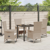 Set da Pranzo da Giardino a 5 Pezzi con Cuscini Beige Rattan Sintetico