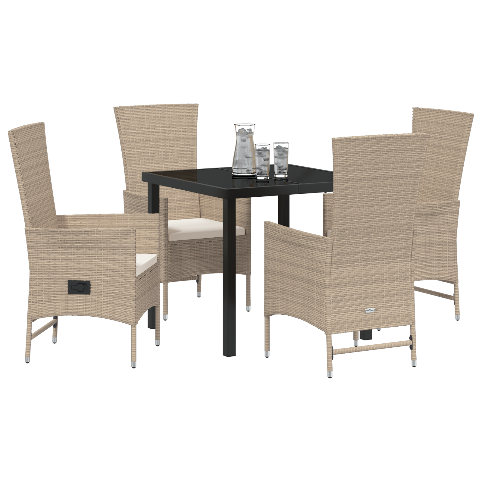 Set da Pranzo da Giardino a 5 Pezzi con Cuscini Beige Rattan Sintetico