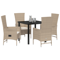 Set da Pranzo da Giardino a 5 Pezzi con Cuscini Beige Rattan Sintetico