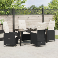 Set di 5 Pezzi per Pranzo da Giardino con Cuscini in Rattan Nero