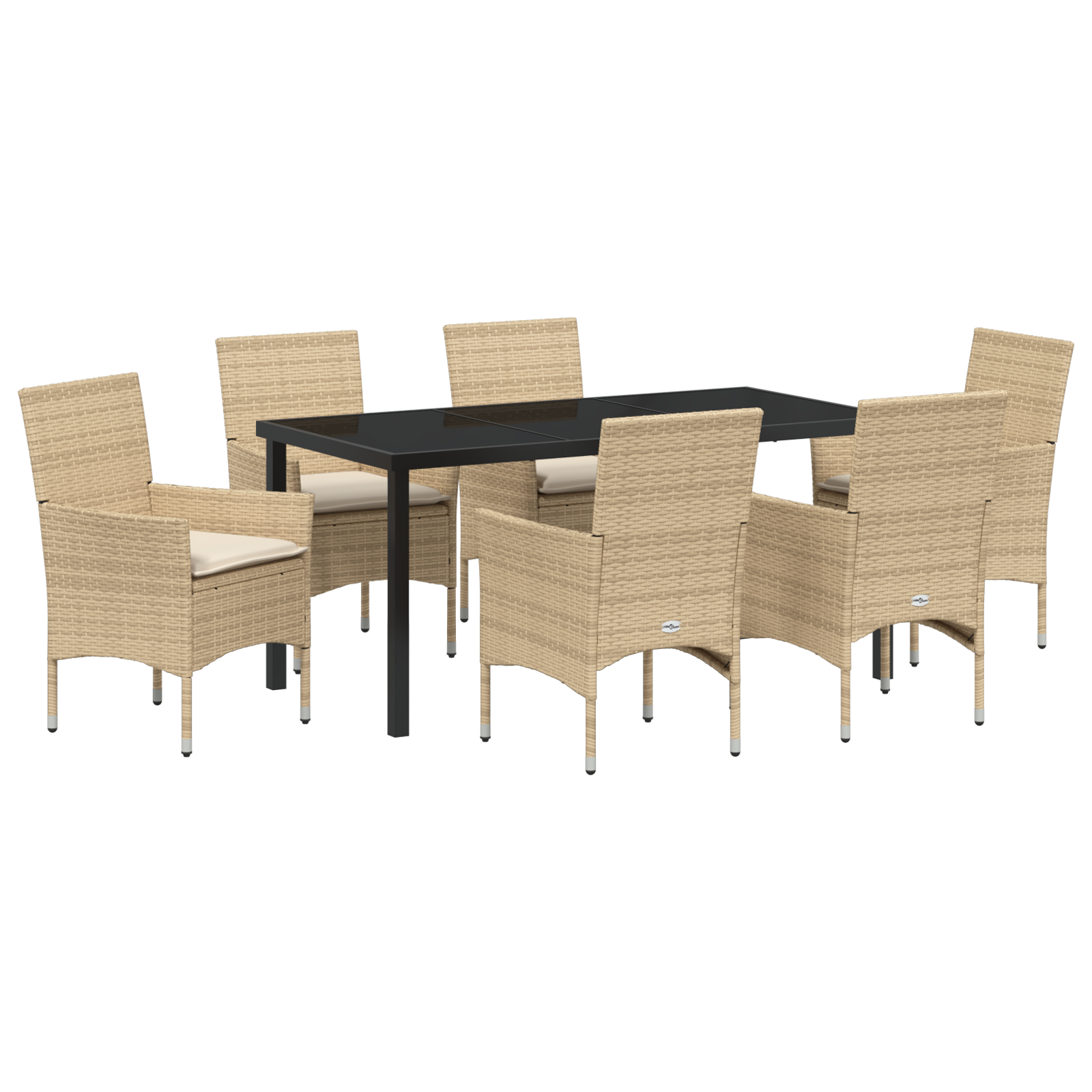 Set da Pranzo da Giardino da 7 Pezzi con Cuscini Beige Rattan Poliestere