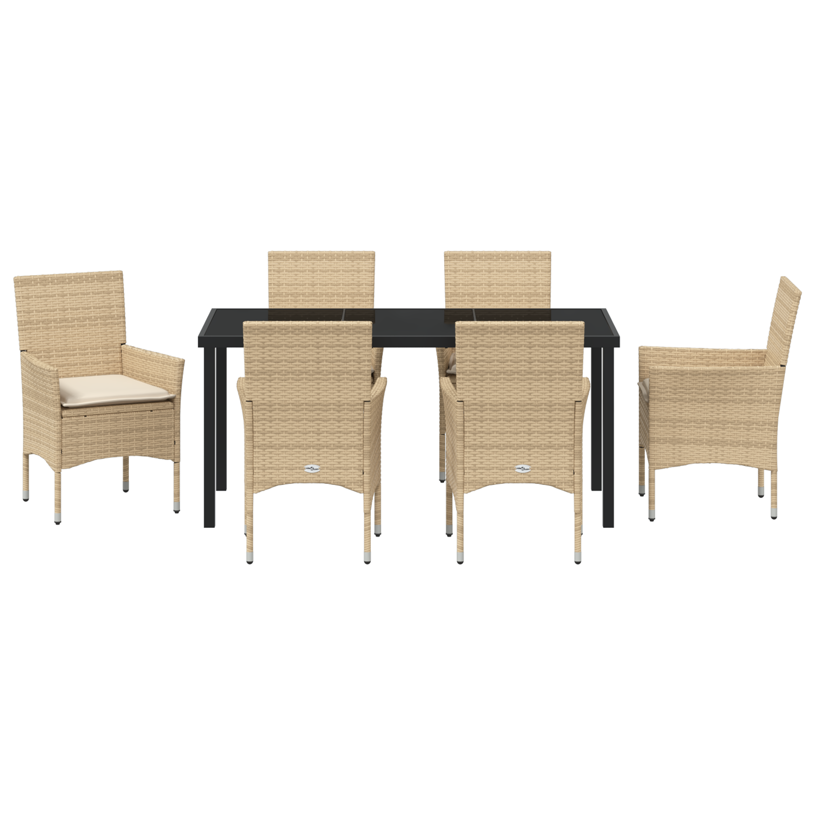 Set da Pranzo da Giardino da 7 Pezzi con Cuscini Beige Rattan Poliestere