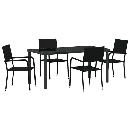 Set da Pranzo da Giardino 5 Pezzi in Rattan Polietilene Nero