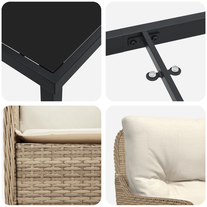 Set da pranzo da giardino 3 pezzi con cuscini beige in rattan sintetico