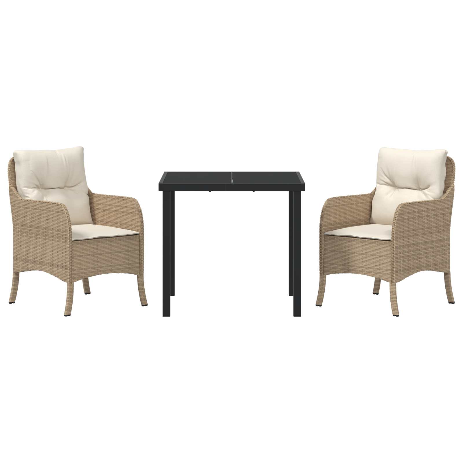 Set da pranzo da giardino 3 pezzi con cuscini beige in rattan sintetico