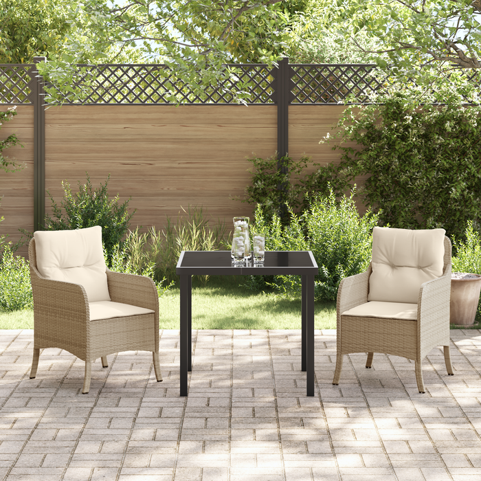 Set da pranzo da giardino 3 pezzi con cuscini beige in rattan sintetico