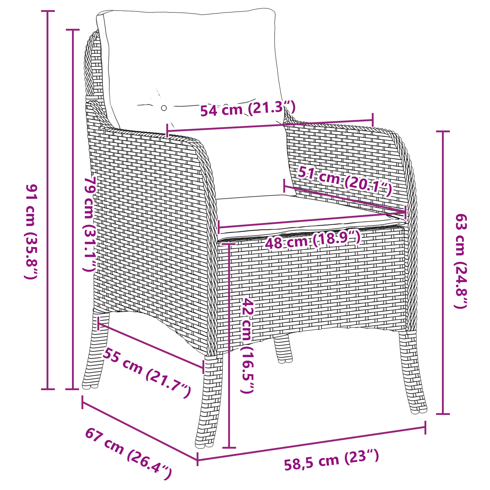 Set da pranzo da giardino 3 pezzi con cuscini beige in rattan sintetico
