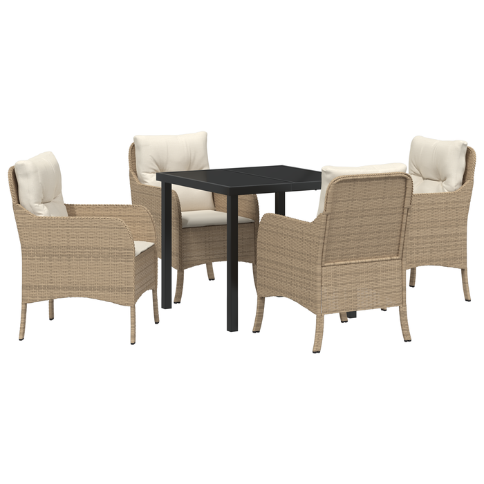 Set da pranzo da giardino a 5 pezzi con cuscini in rattan beige