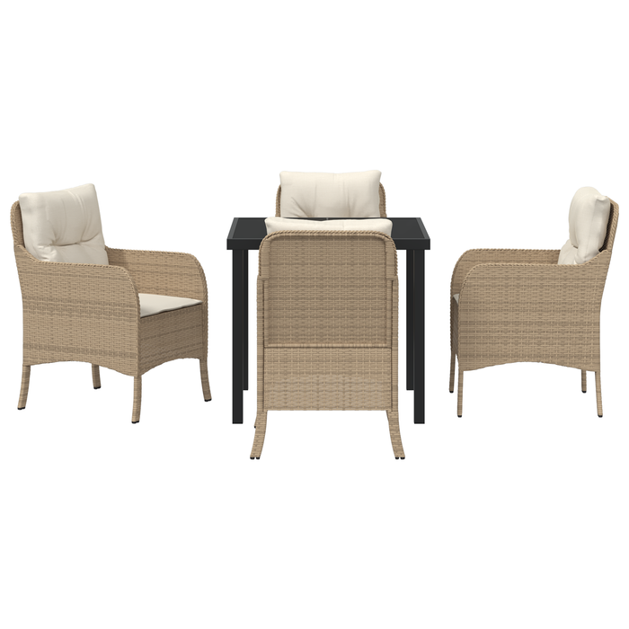 Set da pranzo da giardino a 5 pezzi con cuscini in rattan beige