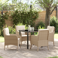 Set da pranzo da giardino a 5 pezzi con cuscini in rattan beige