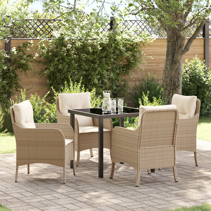 Set da pranzo da giardino a 5 pezzi con cuscini in rattan beige