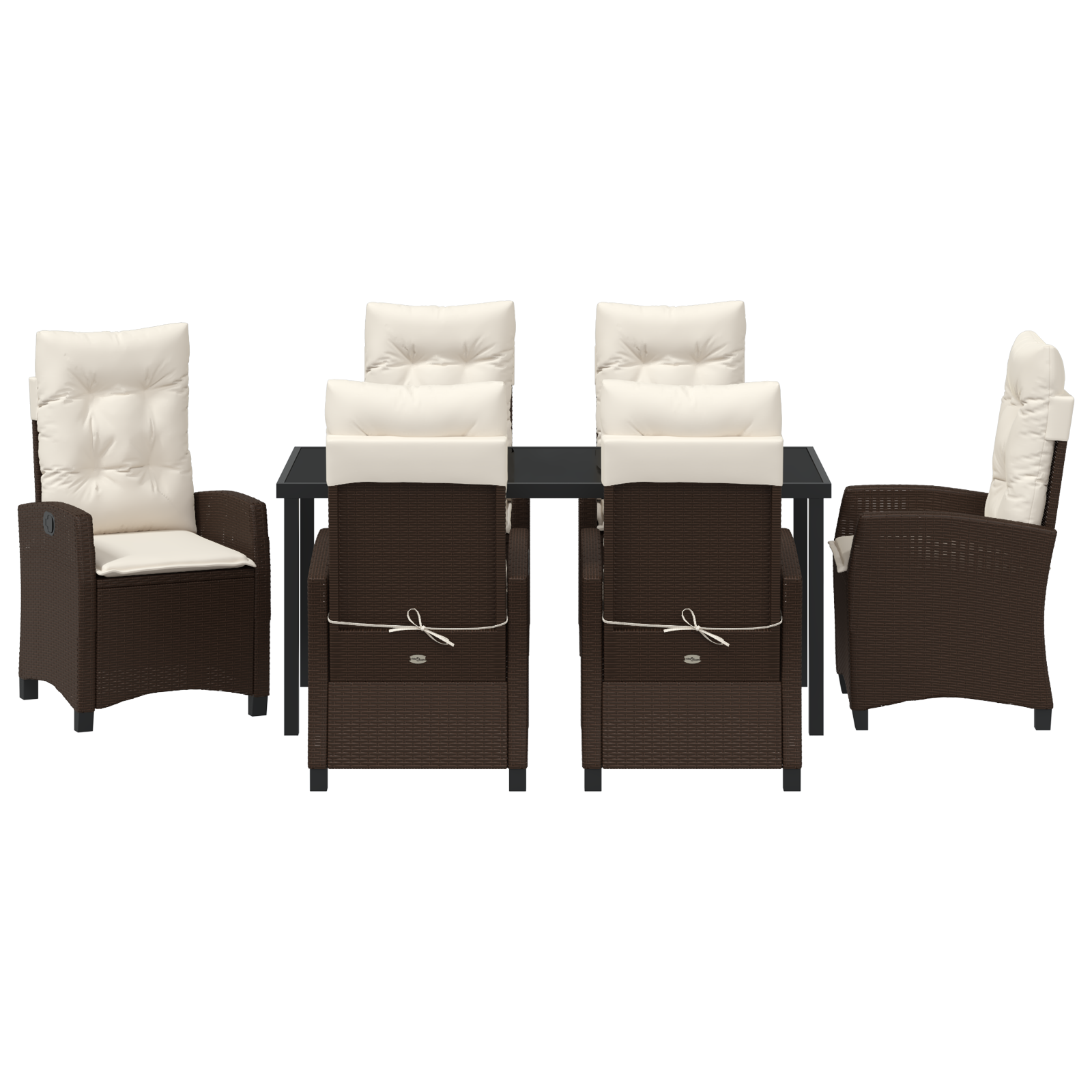 Set da pranzo da giardino 7 pezzi con cuscini marrone in polyrattan