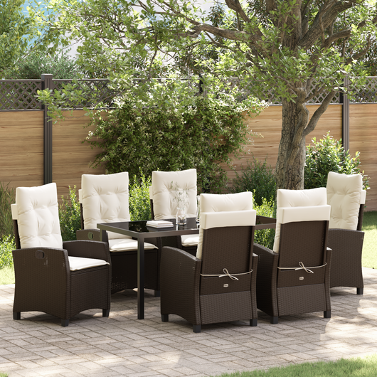 Set da pranzo da giardino 7 pezzi con cuscini marrone in polyrattan