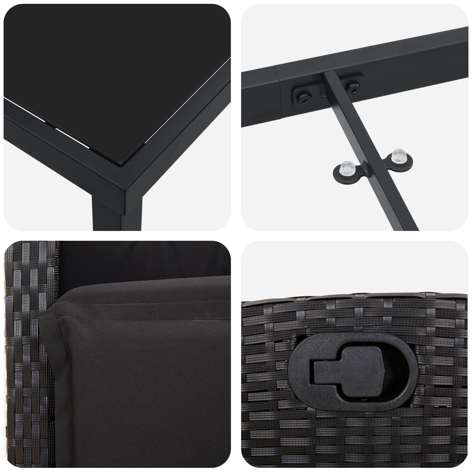 Set da pranzo da giardino a 5 pezzi in rattan polietilene nero