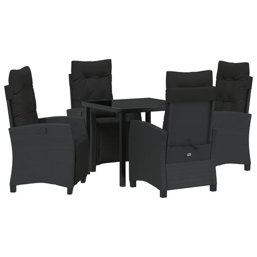 Set da pranzo da giardino a 5 pezzi in rattan polietilene nero