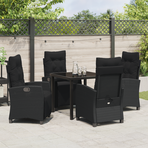 Set da pranzo da giardino a 5 pezzi in rattan polietilene nero