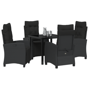 Set da pranzo da giardino a 5 pezzi in rattan polietilene nero