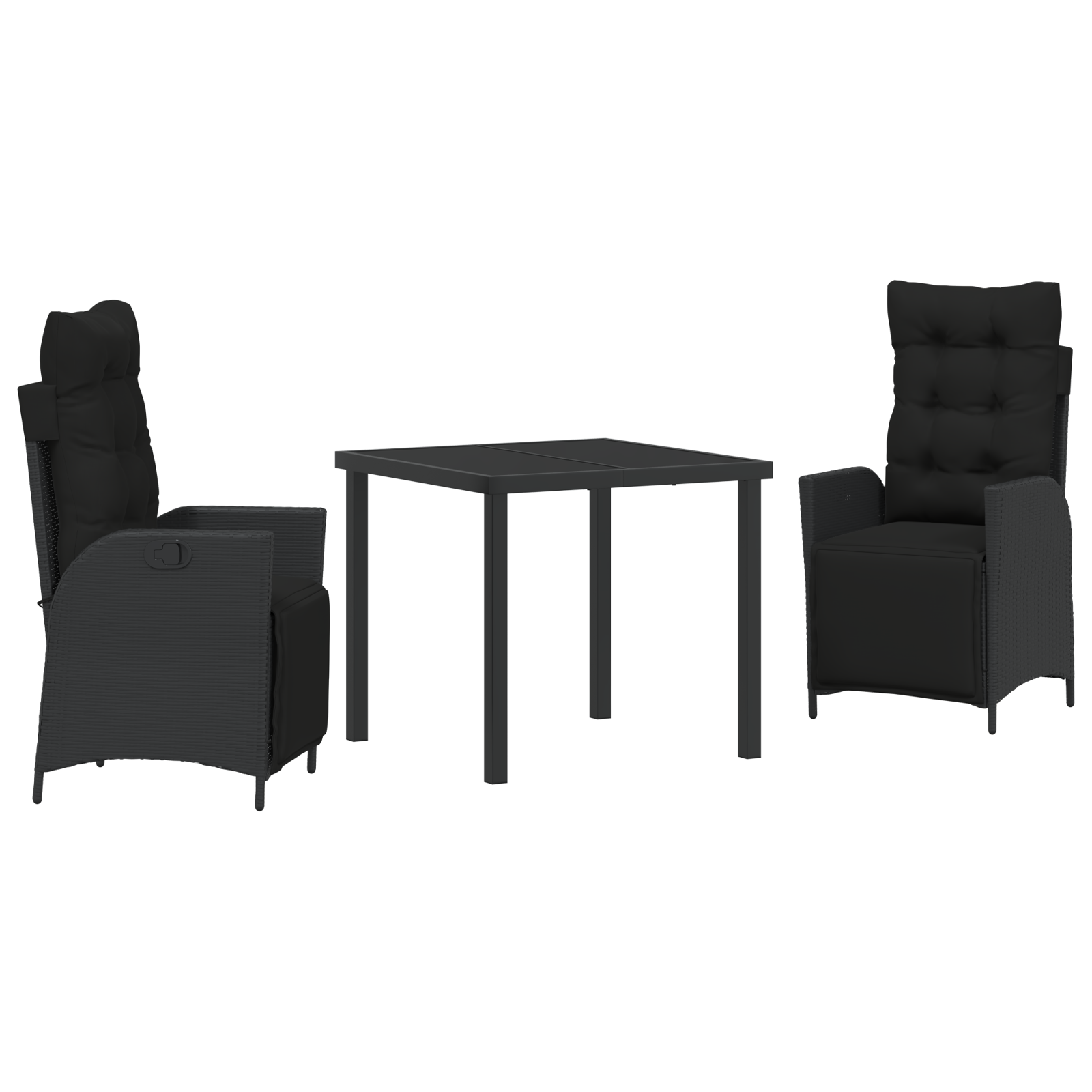 Set da Pranzo da Giardino in 3 Pezzi in Rattan Polimerico Nero