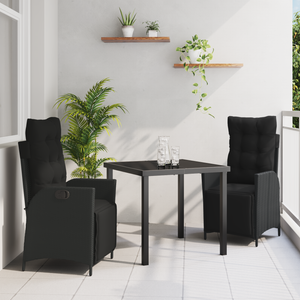 Set da Pranzo da Giardino in 3 Pezzi in Rattan Polimerico Nero