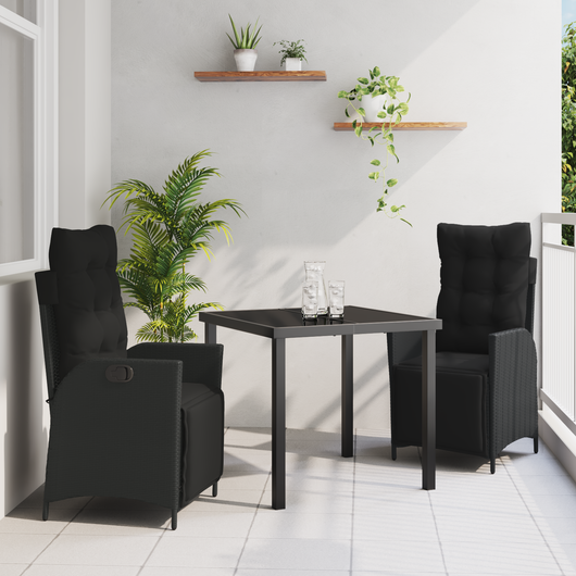Set da Pranzo da Giardino in 3 Pezzi in Rattan Polimerico Nero