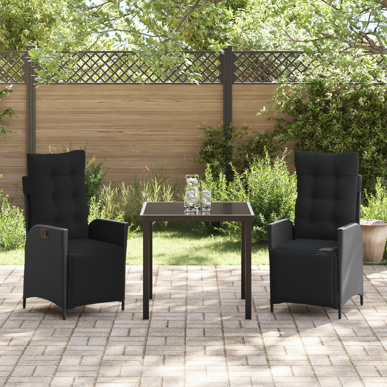 Set da Pranzo da Giardino in 3 Pezzi in Rattan Polimerico Nero