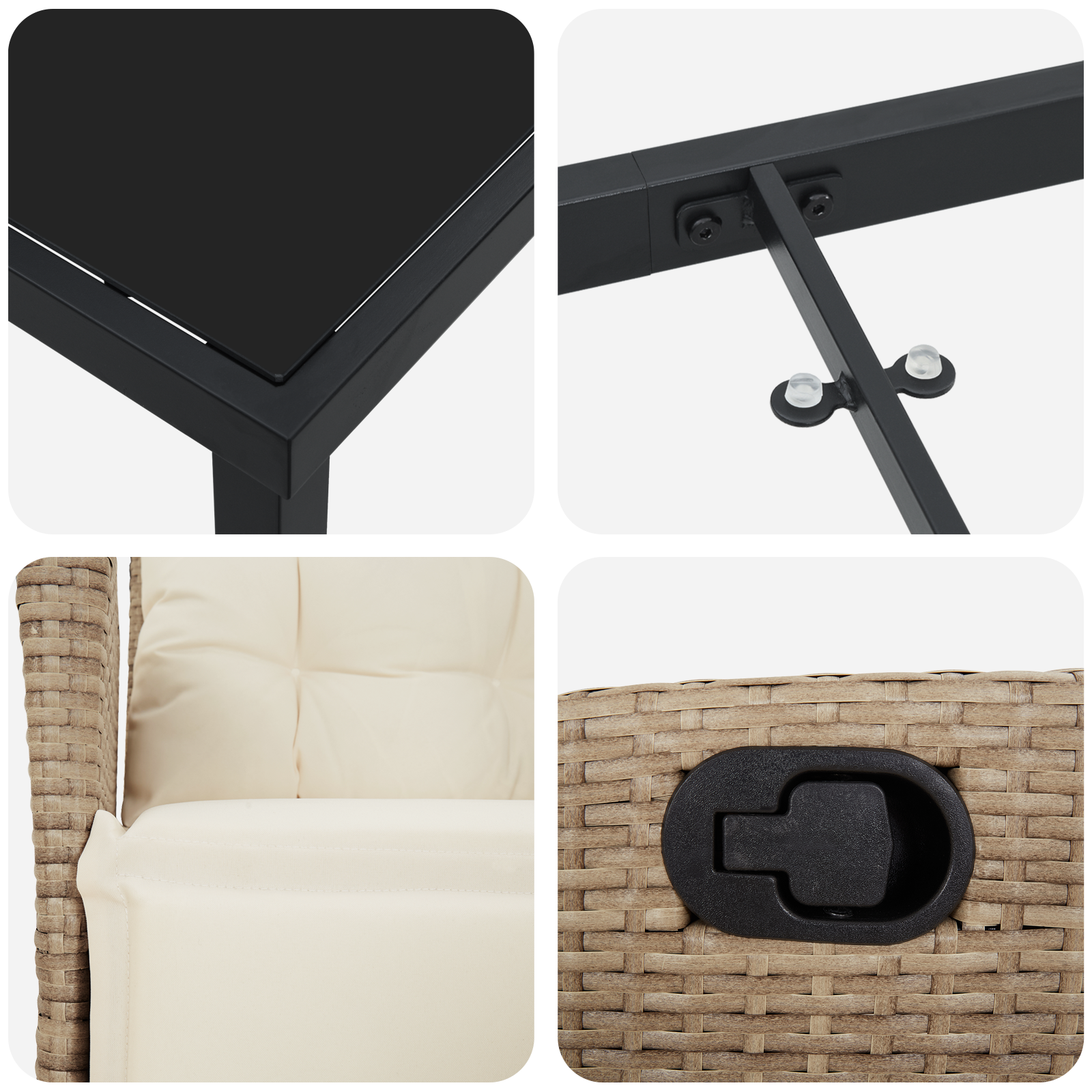 Set di 7 pezzi per pranzo da giardino in rattan PE beige