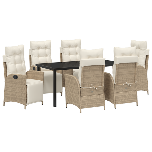 Set di 7 pezzi per pranzo da giardino in rattan PE beige