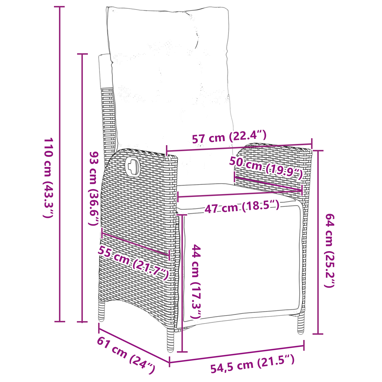 Set di 7 pezzi per pranzo da giardino in rattan PE beige