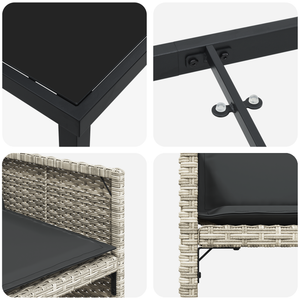 Set da pranzo da giardino 5 pezzi con cuscini grigio chiaro in rattan sintetico