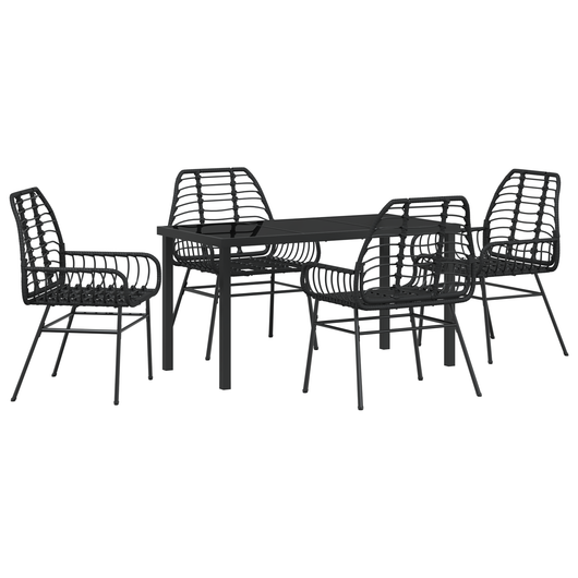 Set da Pranzo da Giardino 5 Pezzi Polyrattan Nera